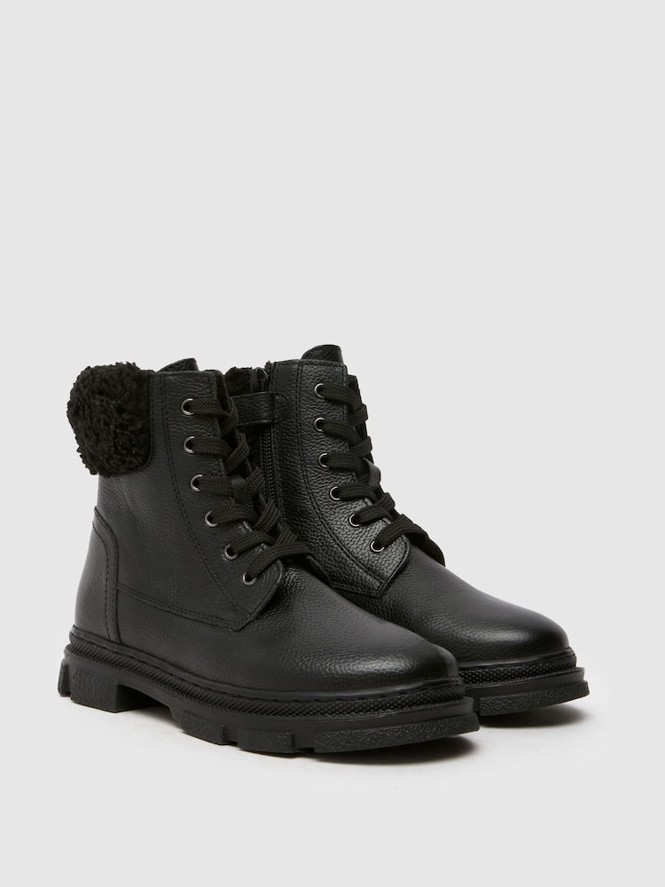 Schuh Charley Leather Faux Fur Black Shoes - Image 2 of 4 Schuh Charley Leather Faux Fur Black Shoes - Image 2 of 4