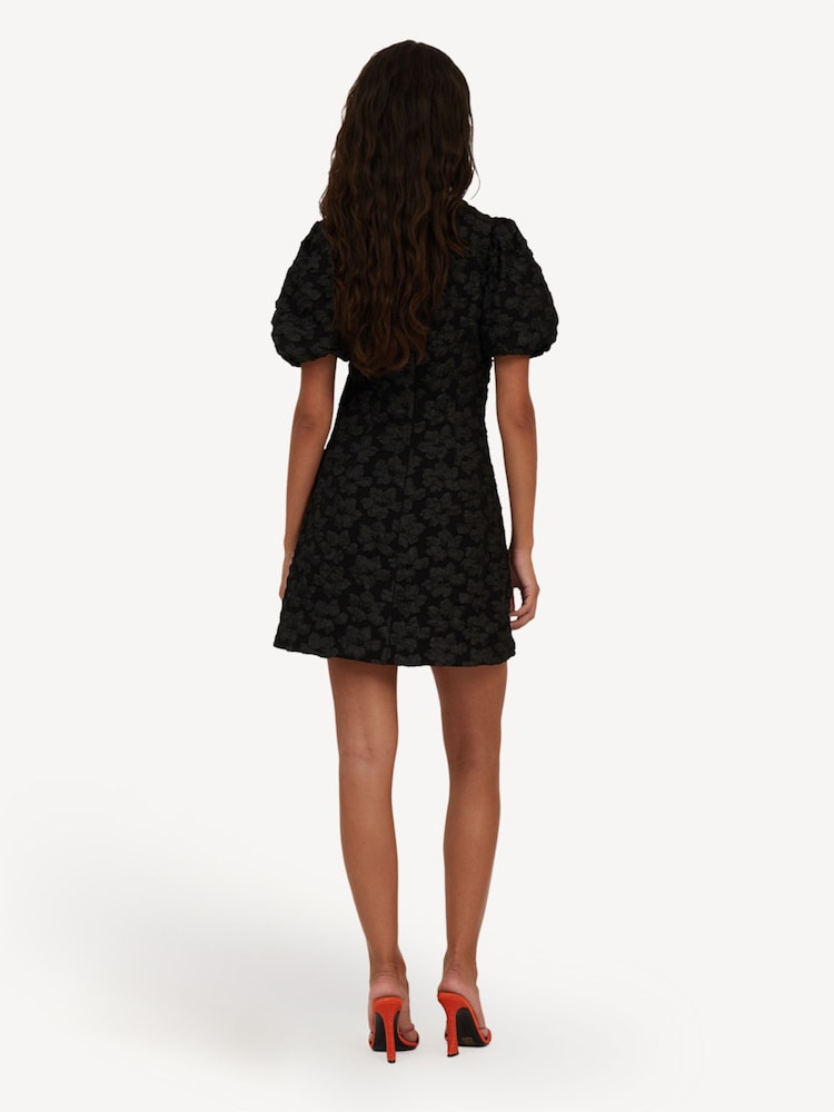 Rotate Black Jacquard Mini Dress - Image 2 of 6 Rotate Black Jacquard Mini Dress - Image 2 of 6