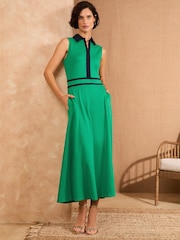 Love & Roses Green Contrast Sleevless Tailored Ponte Jersey Dress - Image 1 of 4
