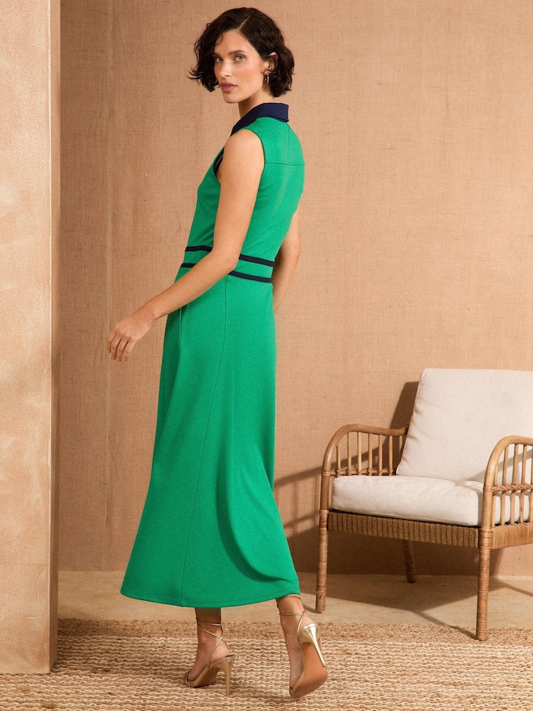 Love & Roses Green Contrast Sleevless Tailored Ponte Jersey Dress - Image 4 of 4