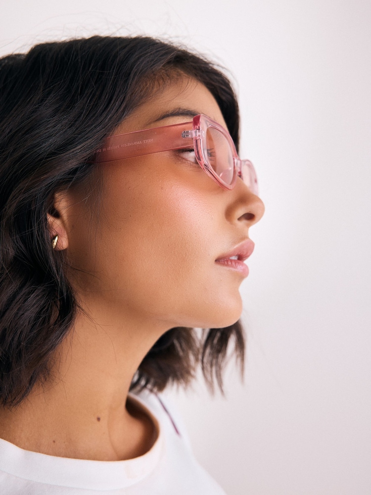 Pink Slim Rectangle Sunglasses - Image 2 of 5 Pink Slim Rectangle Sunglasses - Image 2 of 5