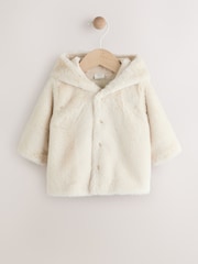 White Baby Faux Fur Hooded Jacket (0mths-2yrs) - Image 1 of 6