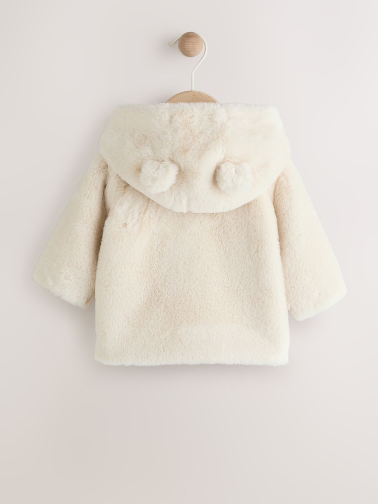 White Baby Faux Fur Hooded Jacket (0mths-2yrs) - Image 2 of 6