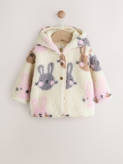 Ecru and Pink Bunny Borg Hooded Baby Jacket (0mths-2yrs) - Image 1 of 7