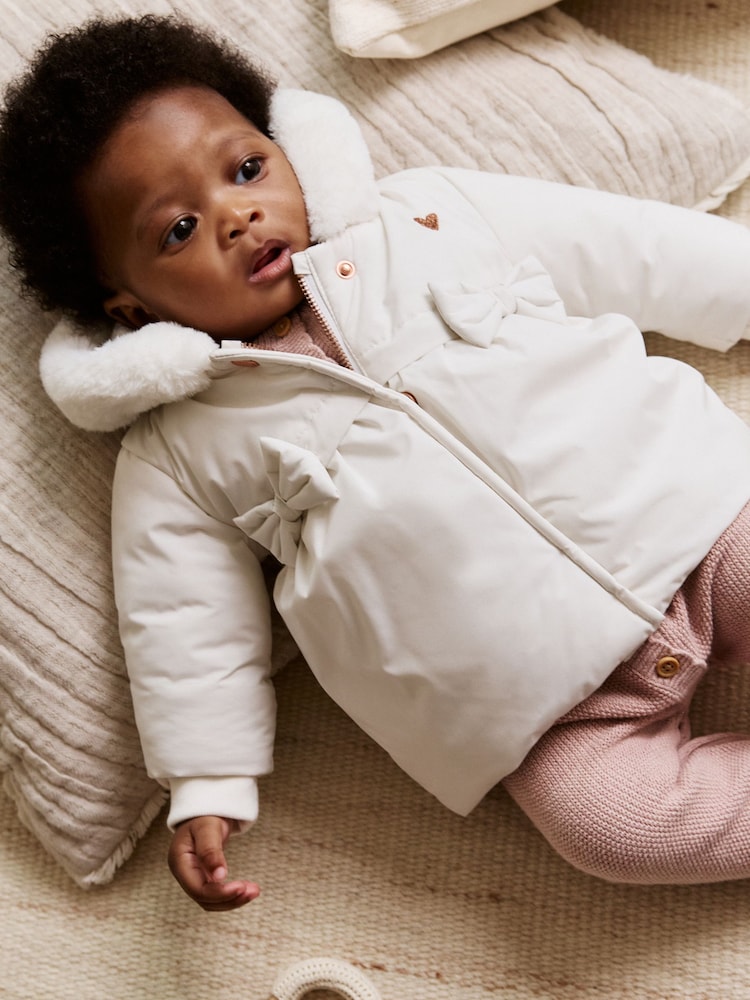 White Baby Bow Puffer Jacket (0mths-2yrs) - Image 1 of 13