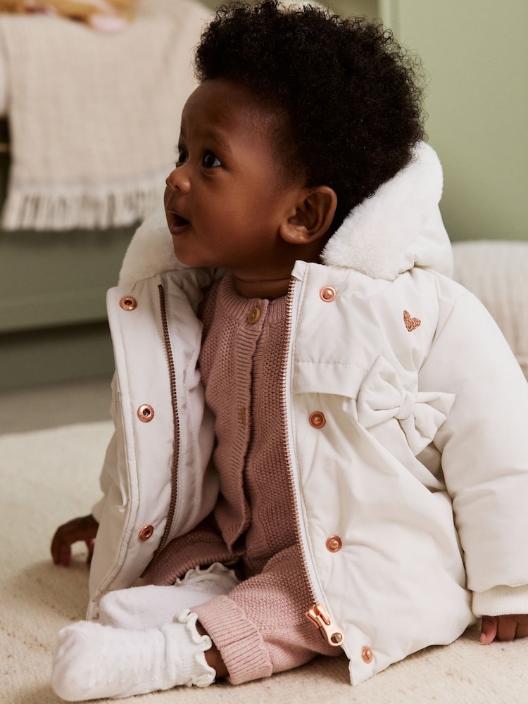 White Baby Bow Puffer Jacket (0mths-2yrs) - Image 2 of 13