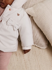 White Baby Bow Puffer Jacket (0mths-2yrs) - Image 5 of 13