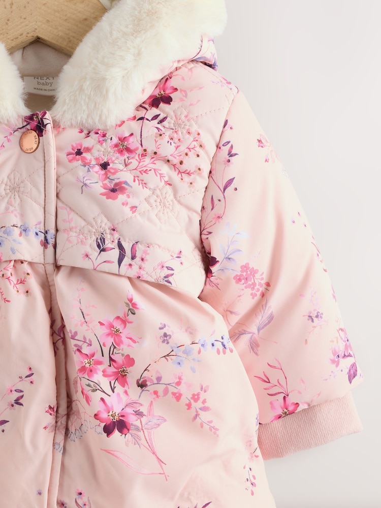 Roz - Palton puffer floral pentru bebeluși (0luni -2ani) - Image 3 of 7