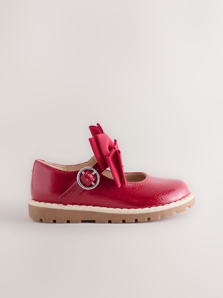Red Standard Fit (F) Chunky Bow Mary Jane Shoes - Image 2 of 6