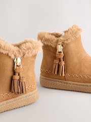 Marrón tostado - Faux Fur Lined Zip Ankle Boots - Imagen 4 de 5