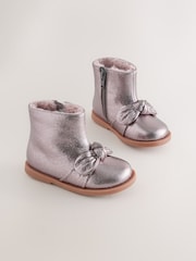 Pewter Grey Metallic Bow Boots - Image 1 of 5