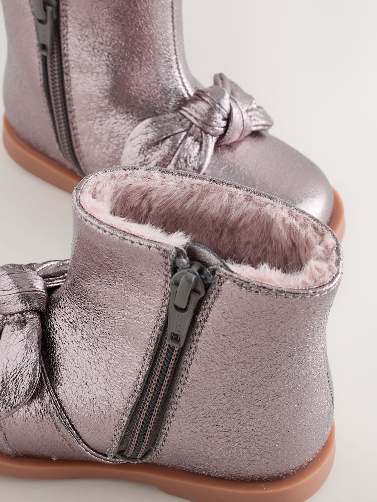 Pewter Grey Metallic Bow Boots - Image 5 of 5