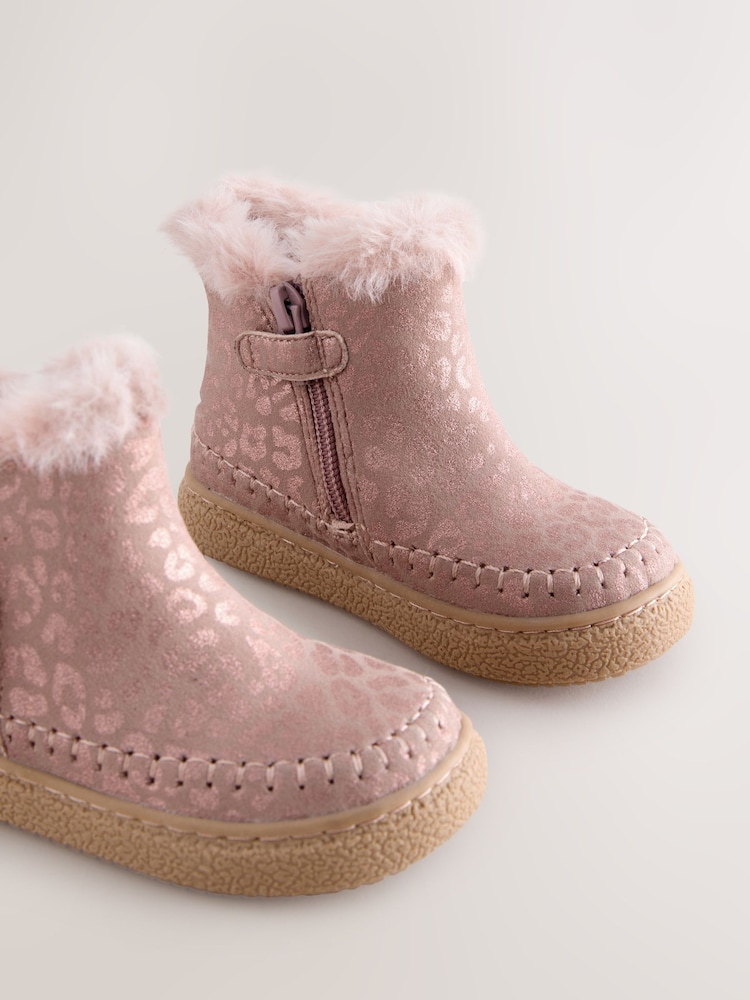 Pink Faux Fur Lined Zip Ankle Boots - Image 5 of 5