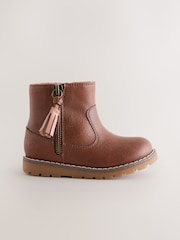 Tan Brown Standard Fit (F) Chelsea Zip Tassel Ankle Boots - Image 2 of 5