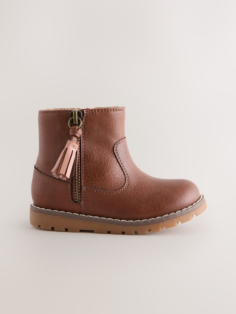 Tan Brown Standard Fit (F) Chelsea Zip Tassel Ankle Boots - Image 2 of 5