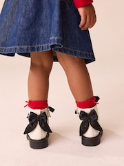 Neutral Minnie Mouse Bow Detail Lace Up Ankle Boots - Image 2 of 9