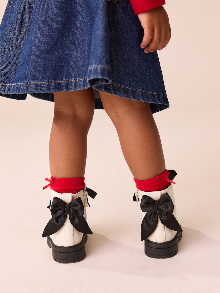 Neutral Minnie Mouse Bow Detail Lace Up Ankle Boots - Image 2 of 9