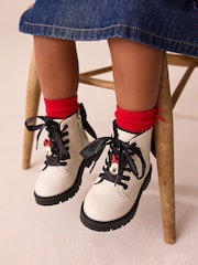 Neutral Minnie Mouse Bow Detail Lace Up Ankle Boots - Image 3 of 9