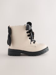 Neutral Minnie Mouse Bow Detail Lace Up Ankle Boots - Image 5 of 9