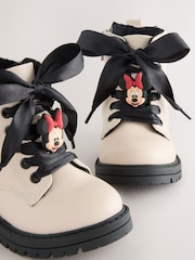 Neutral Minnie Mouse Bow Detail Lace Up Ankle Boots - Image 7 of 9