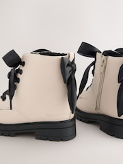 Neutral Minnie Mouse Bow Detail Lace Up Ankle Boots - Image 8 of 9