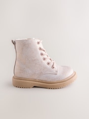 Pink Shimmer Standard Fit (F) Lace-Up Ankle Boots - Image 2 of 5