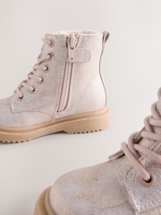 Pink Shimmer Standard Fit (F) Lace-Up Ankle Boots - Image 4 of 5