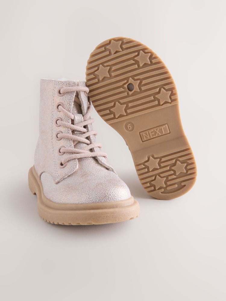 Pink Shimmer Standard Fit (F) Lace-Up Ankle Boots - Image 5 of 5