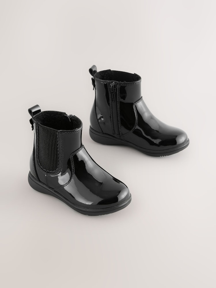 Black Patent Standard Fit (F) Leather Chelsea Ankle Boots - Image 1 of 6