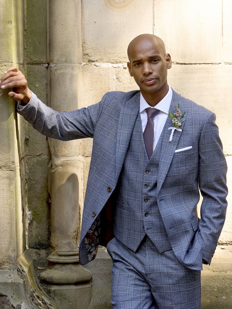 Skopes Blue Tailored Fit Irwin Windowpane Check Suit Jacket - Image 1 of 8 Skopes Blue Tailored Fit Irwin Windowpane Check Suit Jacket - Image 1 of 8