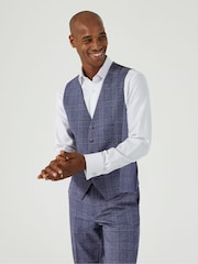 Skopes Blue Tailored Fit Irwin Windowpane Check Suit Waistcoat - Image 1 of 5