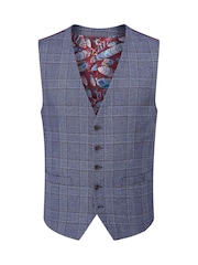 Skopes Blue Tailored Fit Irwin Windowpane Check Suit Waistcoat - Image 4 of 5