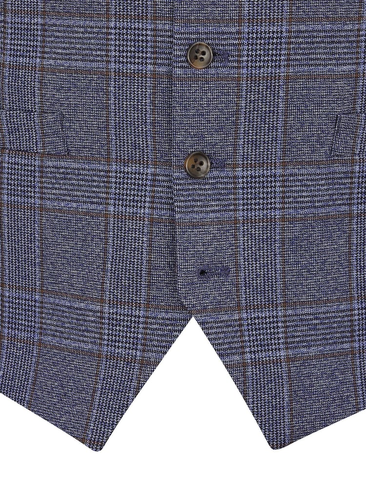 Skopes Blue Tailored Fit Irwin Windowpane Check Suit Waistcoat - Image 5 of 5