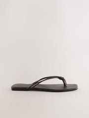 Chocolate Brown Leather Standard/Wide Fit Forever Comfort® Square Toe Knotted Toe Thong - Image 1 of 5