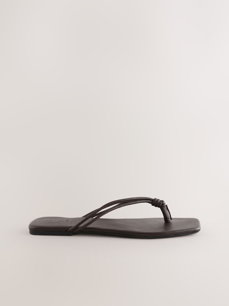 Chocolate Brown Leather Standard/Wide Fit Forever Comfort® Square Toe Knotted Toe Thong - Image 1 of 5