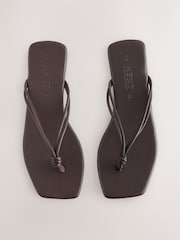 Chocolate Brown Leather Standard/Wide Fit Forever Comfort® Square Toe Knotted Toe Thong - Image 2 of 5