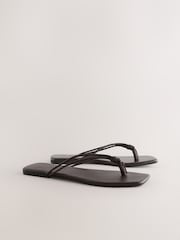 Chocolate Brown Leather Standard/Wide Fit Forever Comfort® Square Toe Knotted Toe Thong - Image 3 of 5