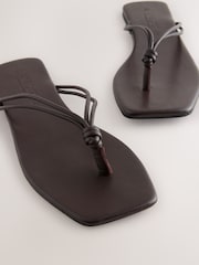 Chocolate Brown Leather Standard/Wide Fit Forever Comfort® Square Toe Knotted Toe Thong - Image 4 of 5