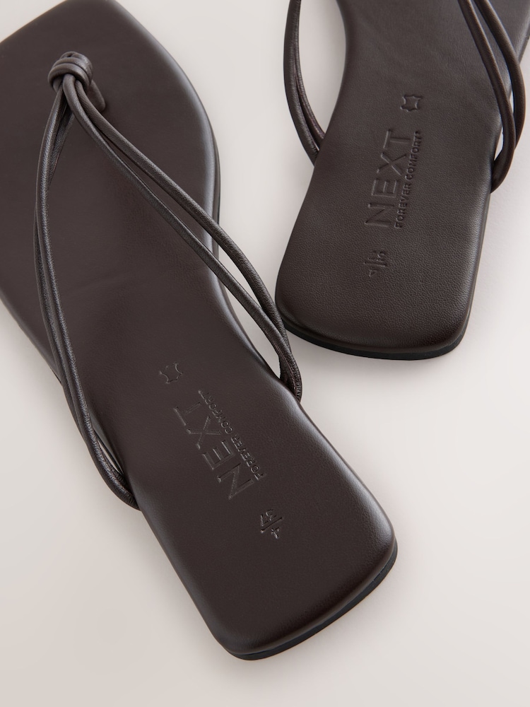 Chocolate Brown Leather Standard/Wide Fit Forever Comfort® Square Toe Knotted Toe Thong - Image 5 of 5