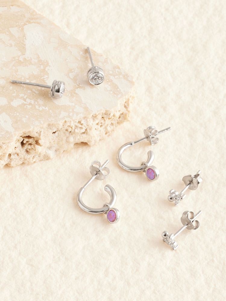 Sterling Silver Stud And Hoops Earrings - Image 1 of 3