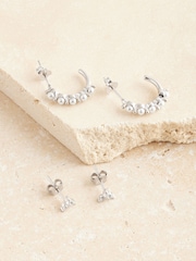 Sterling Silver Pearl Hoop and Stud Earrings - Image 1 of 3
