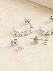 Sterling Silver Pearl Hoop and Stud Earrings - Image 2 of 3