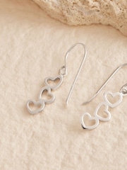 Sterling Silver Triple Heart Drop Earrings - Image 2 of 3