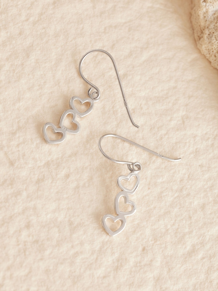 Sterling Silver Triple Heart Drop Earrings - Image 3 of 3
