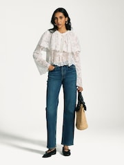 Sea New York White Marja Embroidery Capelet Blouse - Image 4 of 8