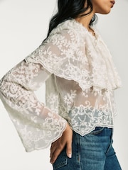 Sea New York White Marja Embroidery Capelet Blouse - Image 6 of 8