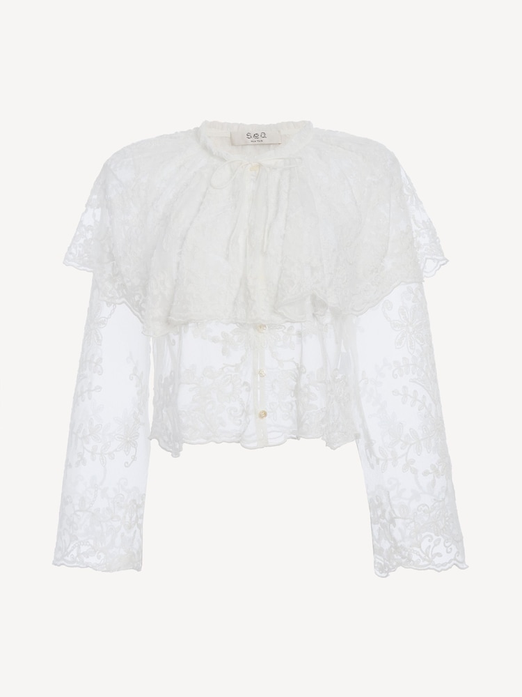 Sea New York White Marja Embroidery Capelet Blouse - Image 8 of 8