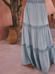 Friends Like These Mid Blue Petite Millie Mackintosh Boho Maxi Dress - Image 5 of 5