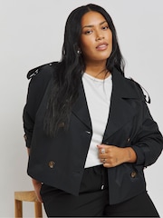 Simply Be Black Cropped Trench Jacket - Image 1 of 4