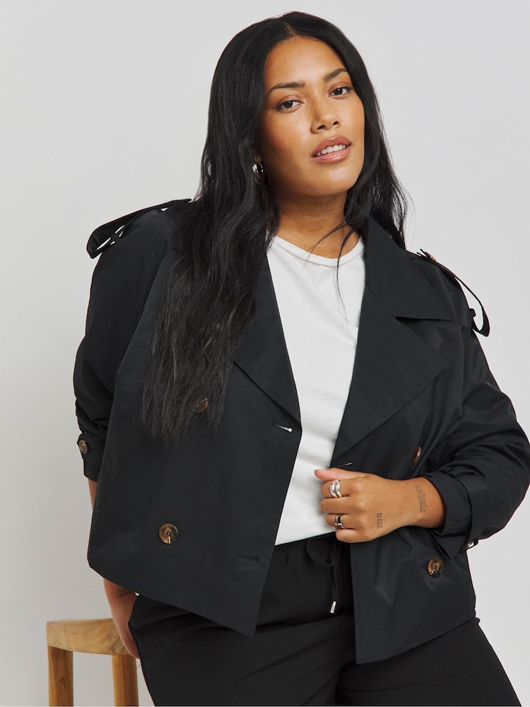 Simply Be Black Cropped Trench Jacket - Image 1 of 4